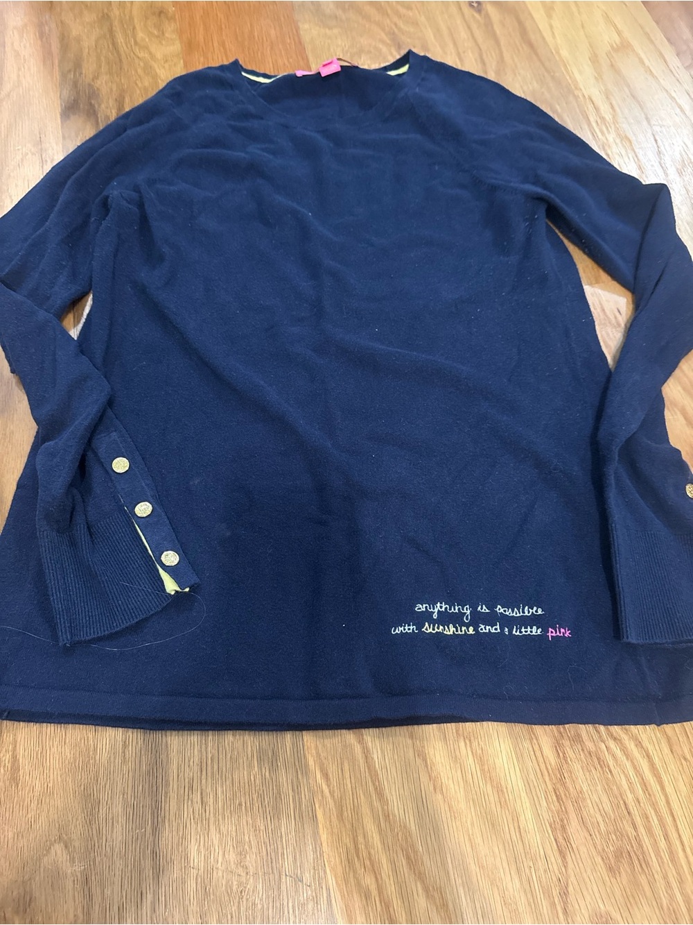 Lilly Pulitzer Navy Crewneck Sweater with Gold Buttons